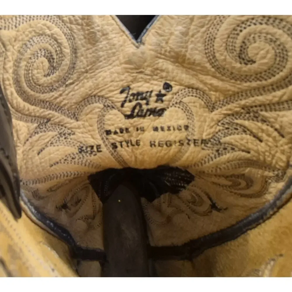 Vintage Tony Lama Black Leather Western Cowgirl Boots Size 6.5 Made in Mexico